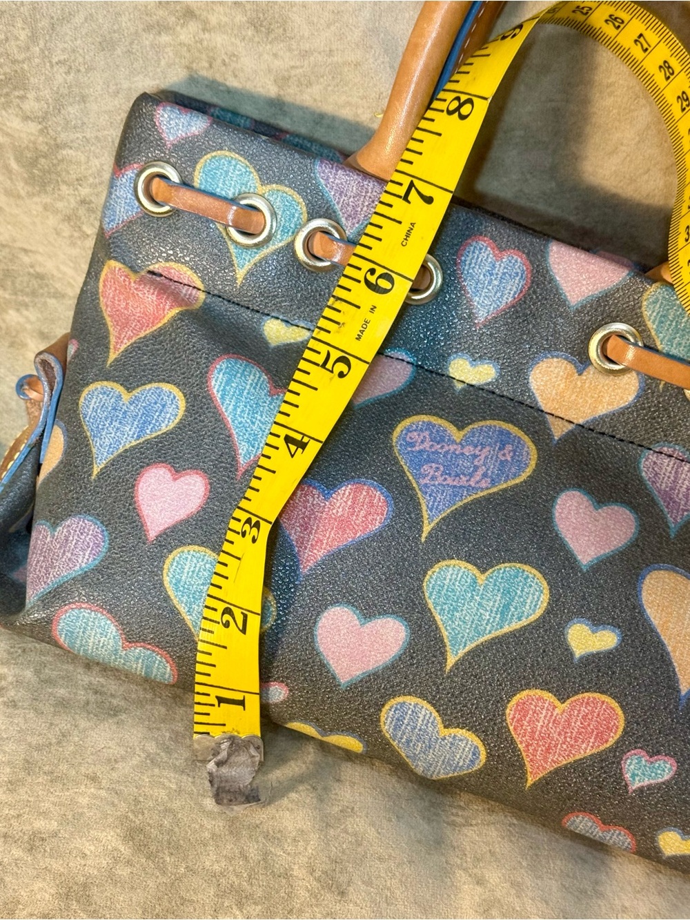Dooney & Bourke Multicolor Heart Print Small/Mini Satchel with Leather Trim - Picture 11 of 11